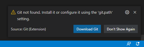 Git not found. Install it or configure it using the 'git.path' setting