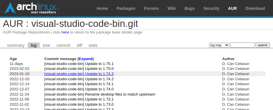 AUR package changes